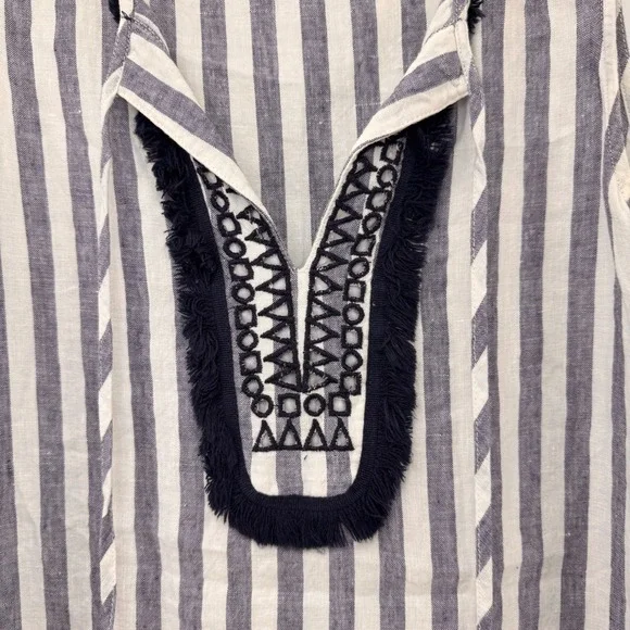 Antibes Blanc Blue White Linen Tunic Dress Preppy Beach Women's Medium - Picture 6 of 8